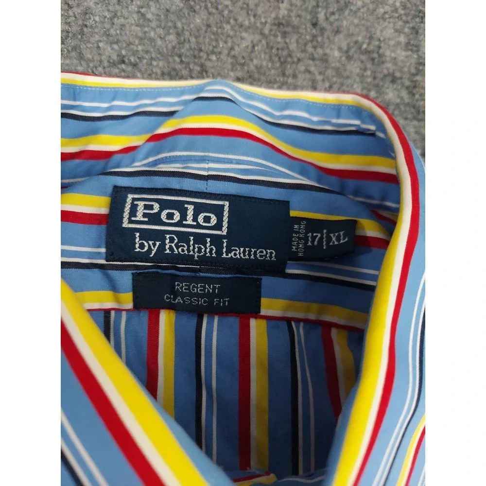 Polo Ralph Lauren Shirt Mens 17‎ Extra Large Colorful Regent Vertical Stripe L/S